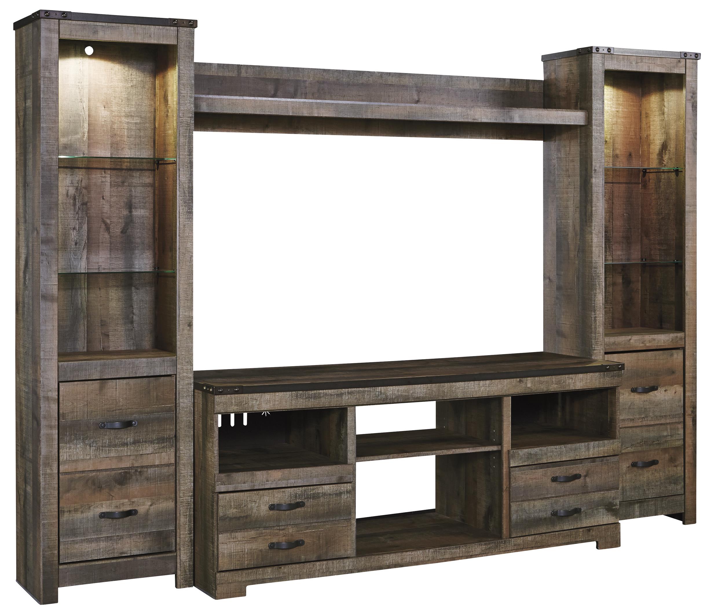 Rustic Large TV Stand & 2 Tall Piers w/ Bridge by ...